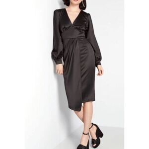 ModCloth X Collectif Enrica V-Neck Midi Pencil Dress Women's Black Size 10 NWT